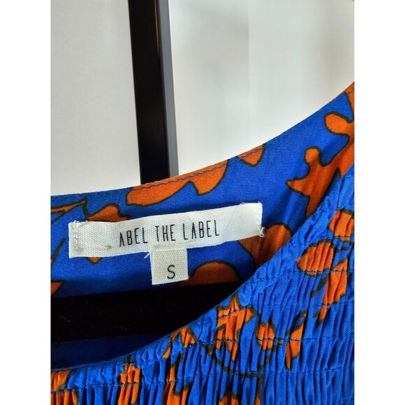ABEL THE LABEL Blue Orange Floral Smocked Long Sundress-SZ S - Picture 5 of 6